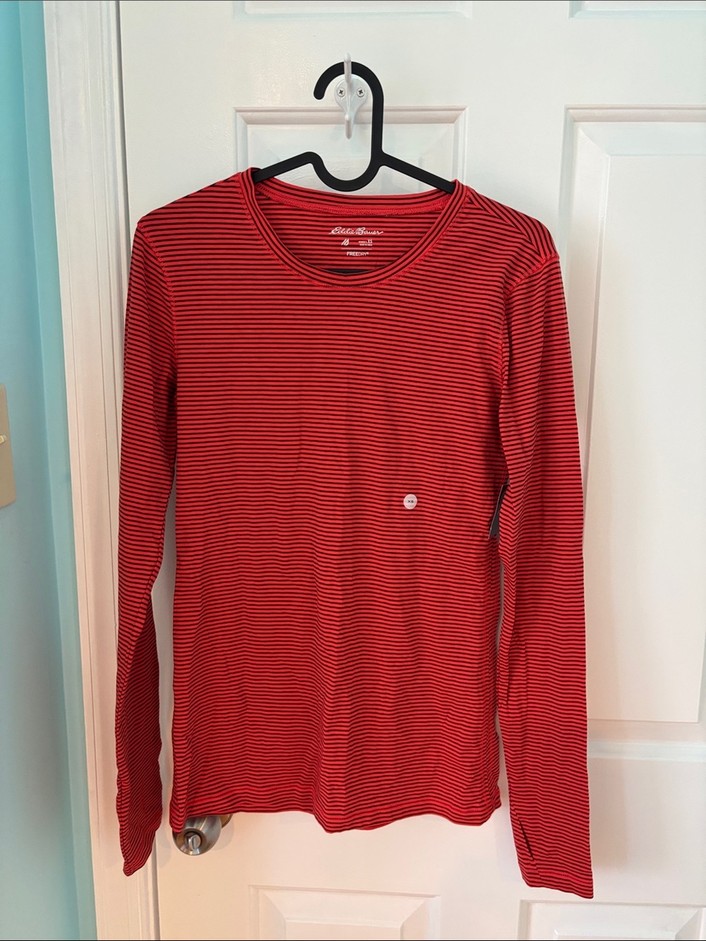 Eddie Bauer Red and Black Striped Long Sleeve Tee